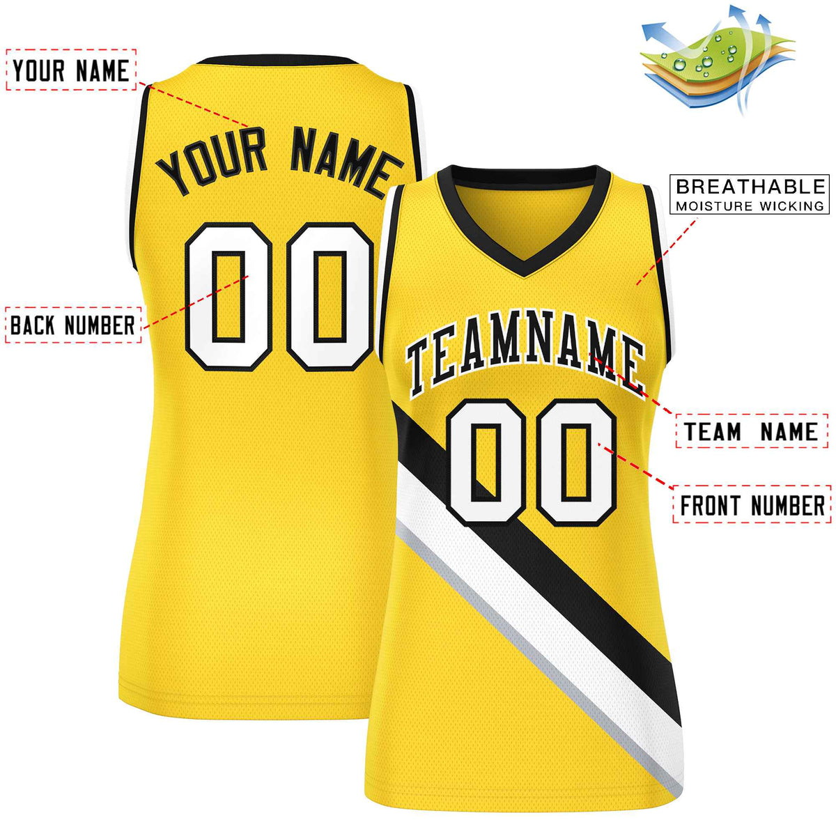 Custom Gold Black-White Thick Slash Fashion Tops Mesh Netball Dress For Women