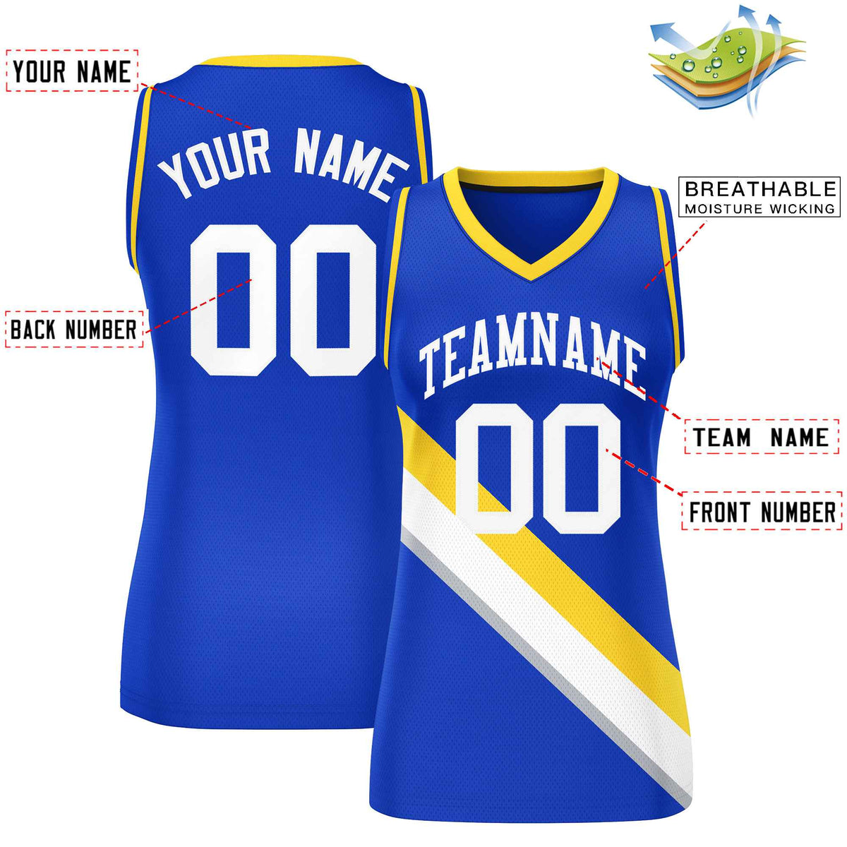 Custom Royal Gold-Royal Thick Slash Fashion Tops Mesh Netball Dress For Women