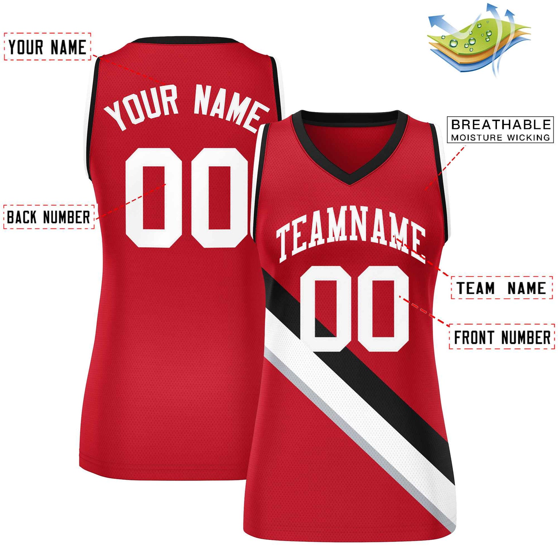 Custom Red Black-White Thick Slash Fashion Tops Mesh Netball Dress For Women