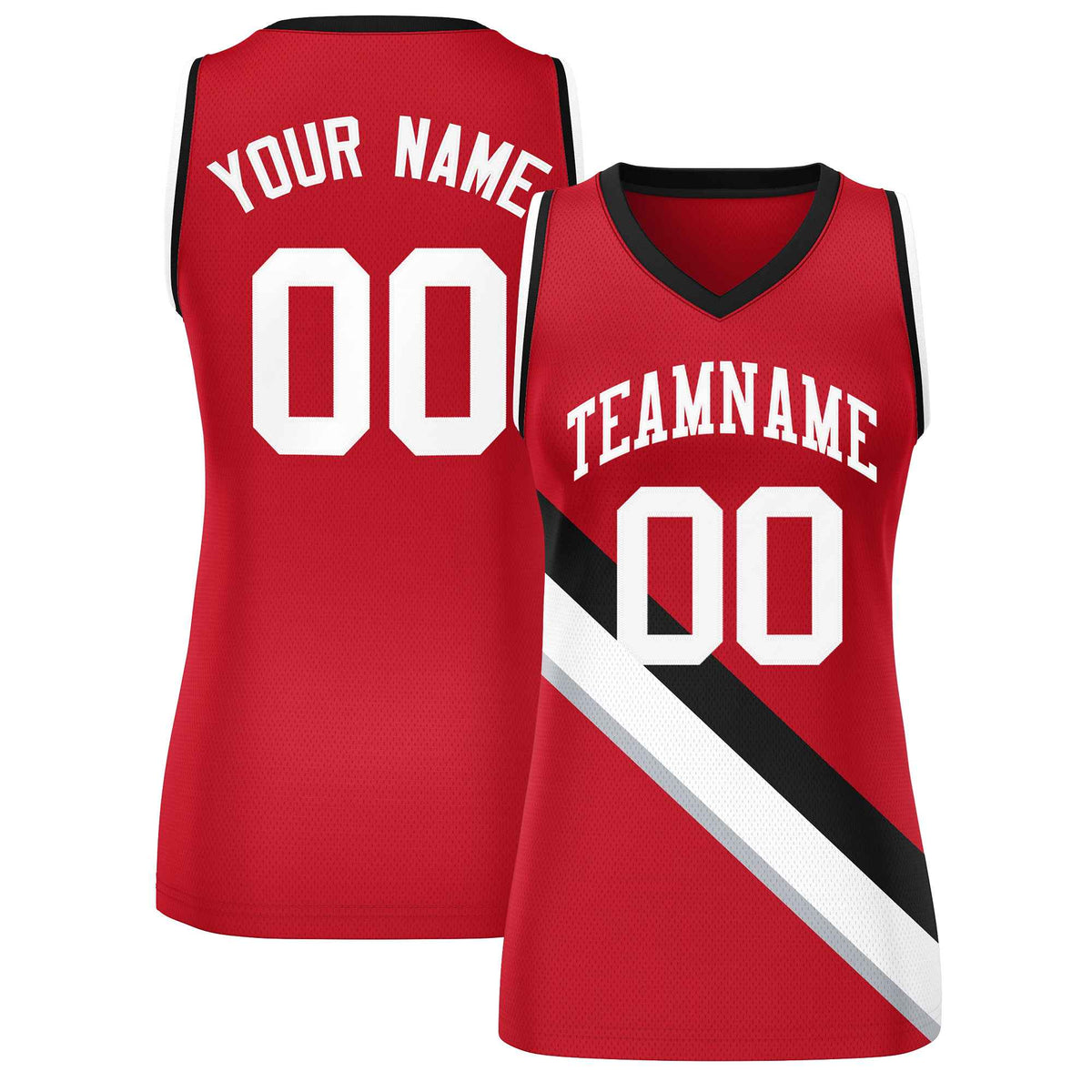 Custom Red Black-White Thick Slash Fashion Tops Mesh Netball Dress For Women