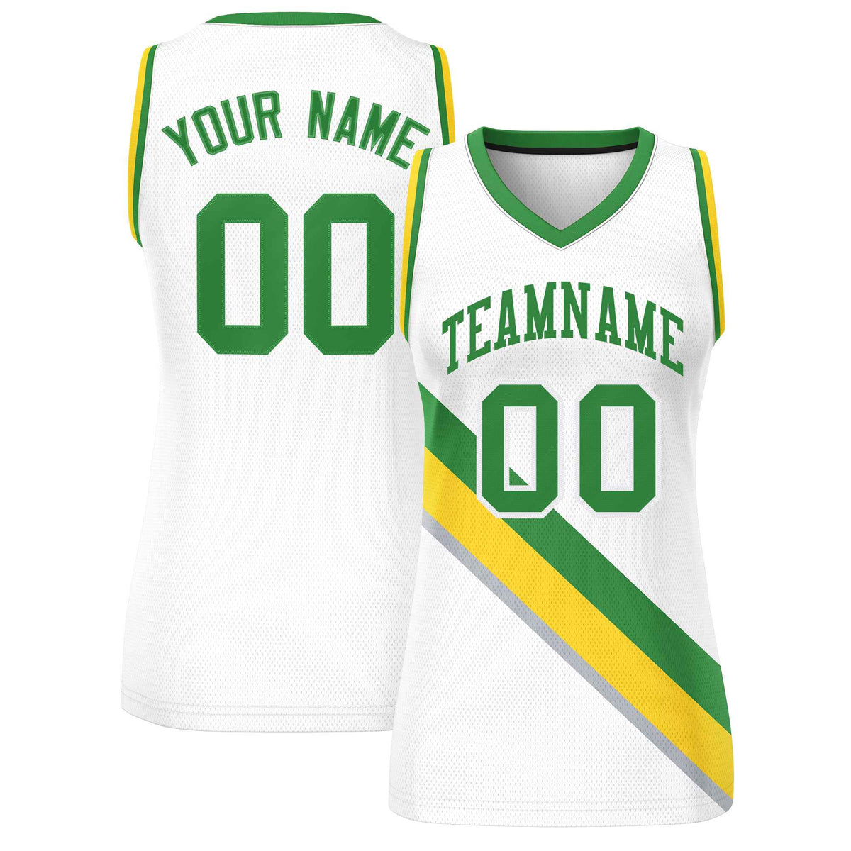 Custom White Kelly Green-Gold Thick Slash Fashion Tops Mesh Netball Dress For Women
