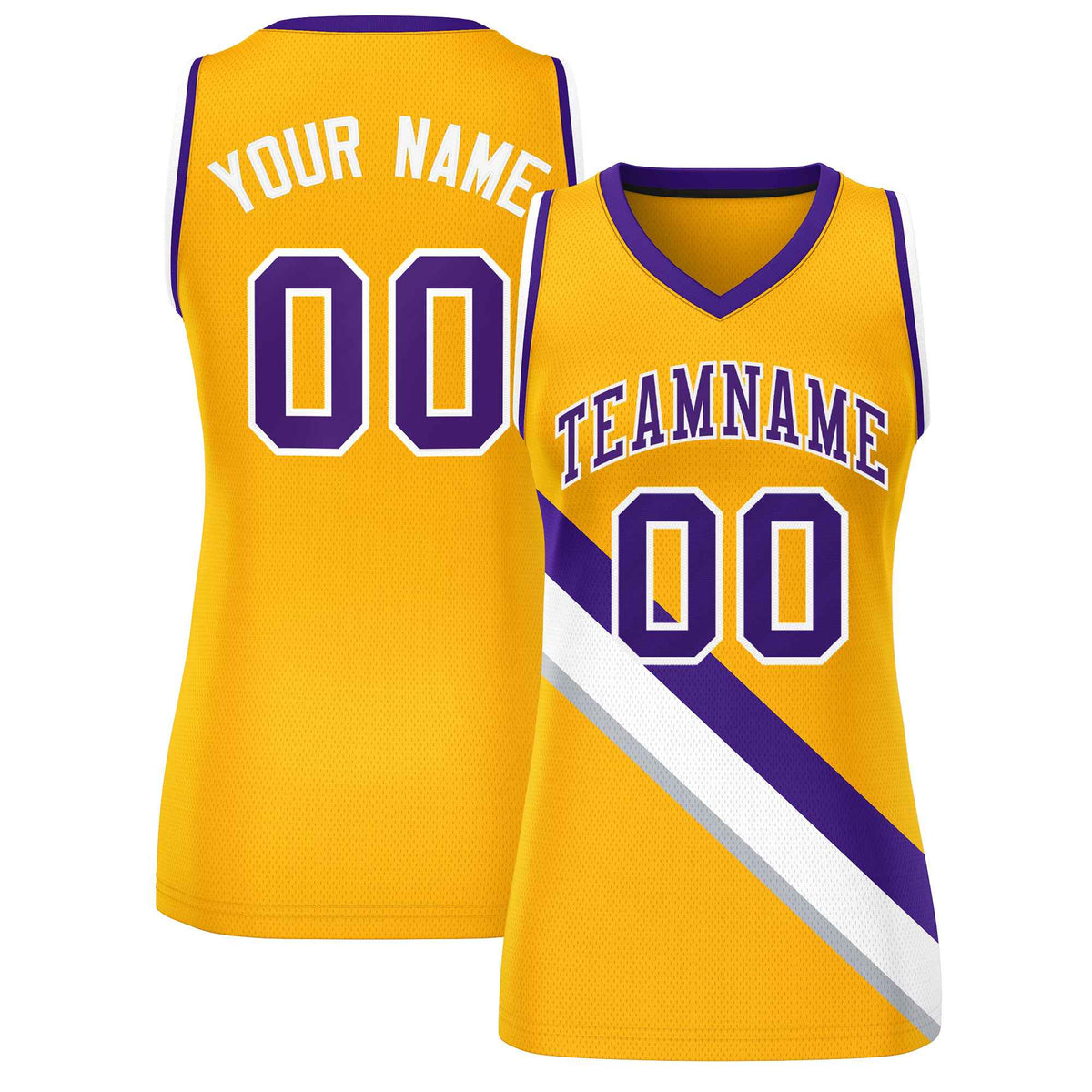 Custom Yellow Purple-White Thick Slash Fashion Tops Mesh Netball Dress For Women