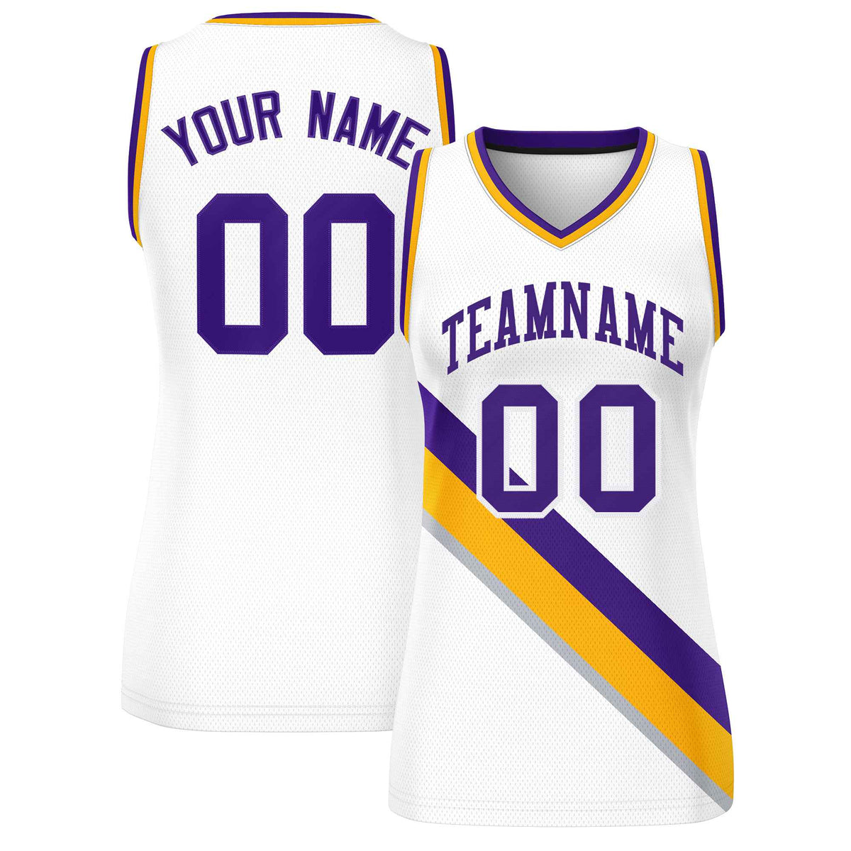 Custom White Yellow-Purple Thick Slash Fashion Tops Mesh Netball Dress For Women
