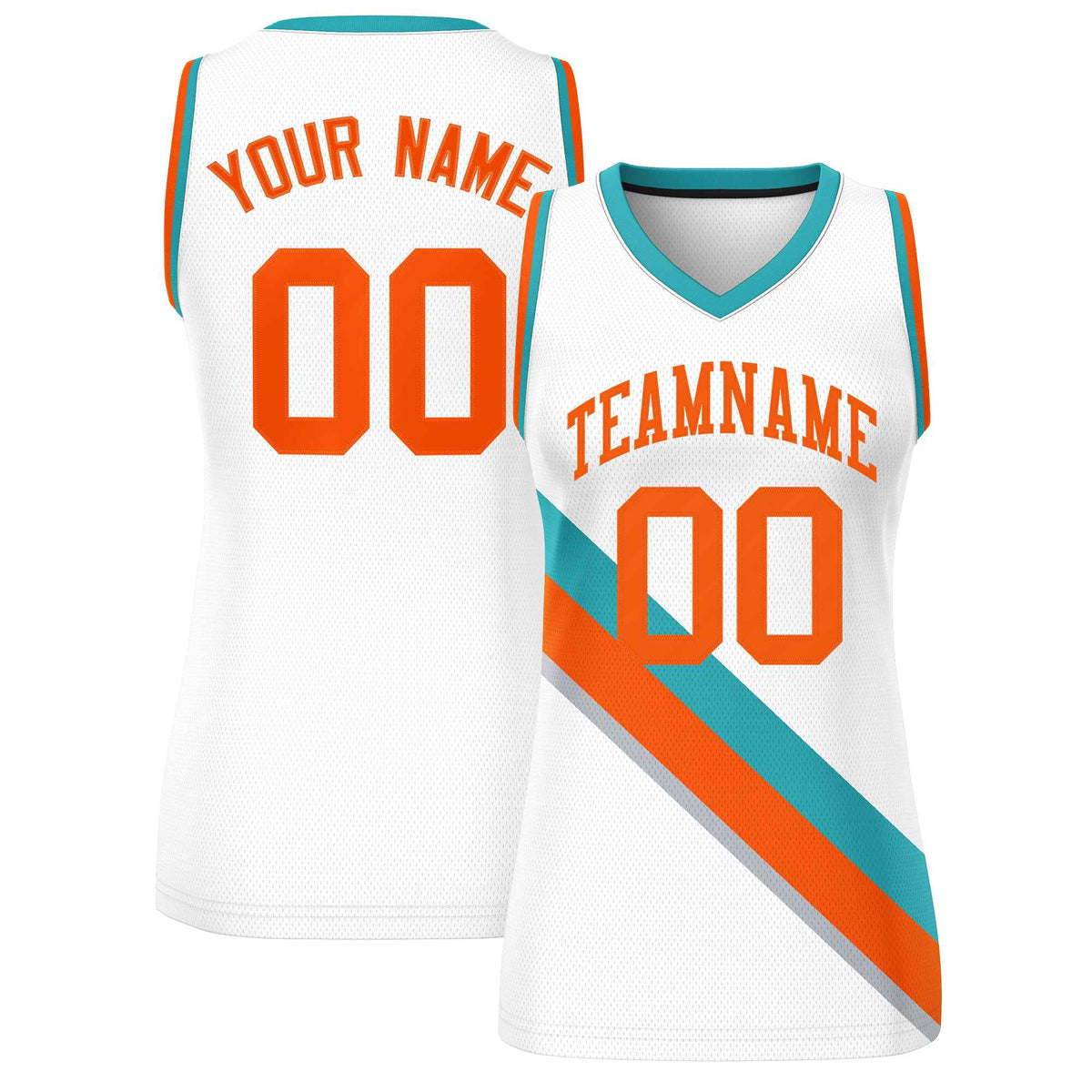 Custom White Aqua-Orange Thick Slash Fashion Tops Mesh Netball Dress For Women