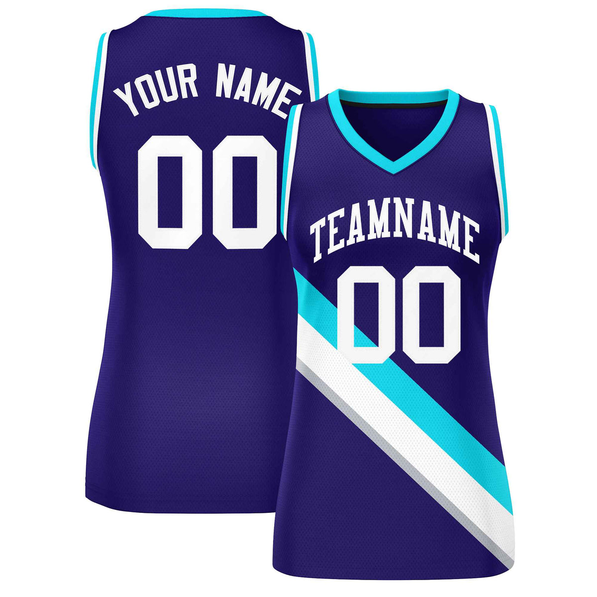 Custom Purple White-Powder Blue Thick Slash Fashion Tops Mesh Netball Dress For Women