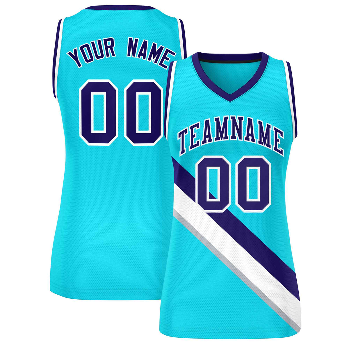 Custom Powder Blue White-Purple Thick Slash Fashion Tops Mesh Netball Dress For Women