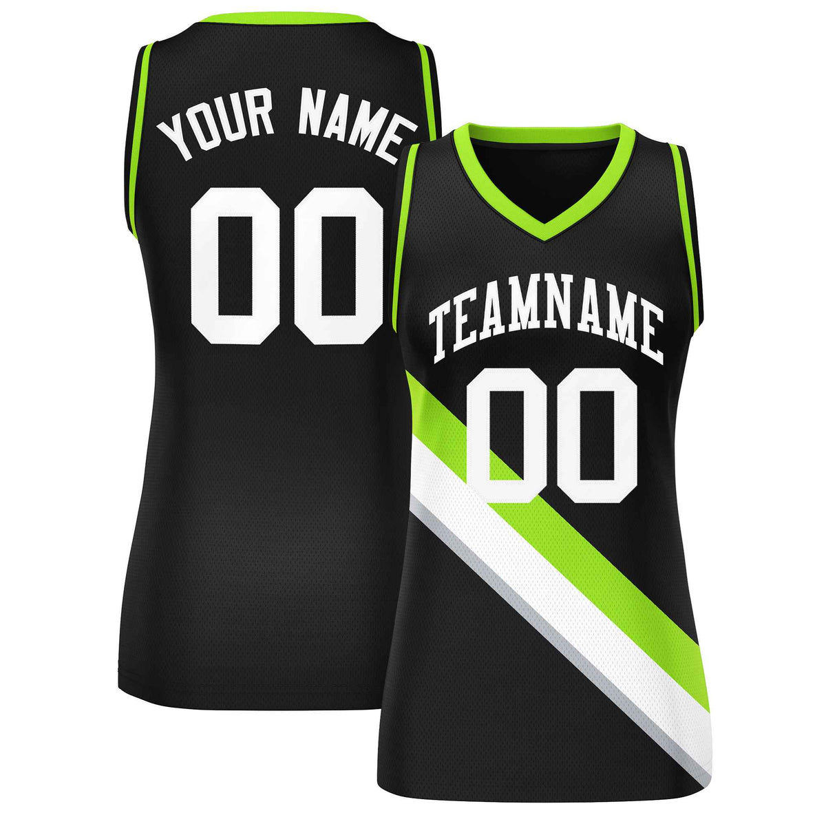 Custom Black Neon Green-Black Thick Slash Fashion Tops Mesh Netball Dress For Women