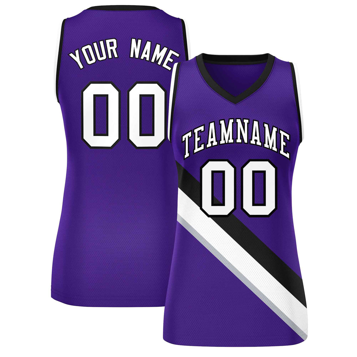 Custom Purple Black-White Thick Slash Fashion Tops Mesh Netball Dress For Women