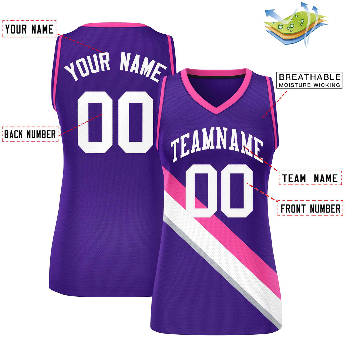 Custom Purple Pink-Purple Thick Slash Fashion Tops Mesh Netball Dress For Women