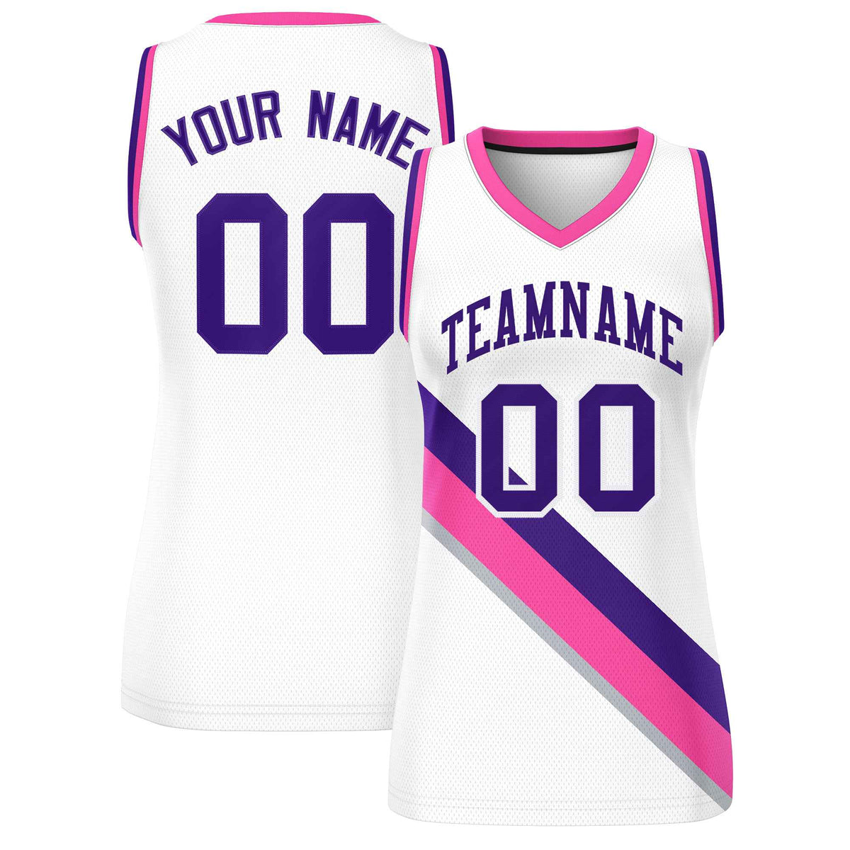 Custom White Pink-Purple Thick Slash Fashion Tops Mesh Netball Dress For Women