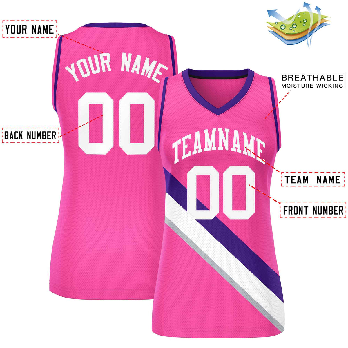 Custom Pink Purple-Pink Thick Slash Fashion Tops Mesh Netball Dress For Women