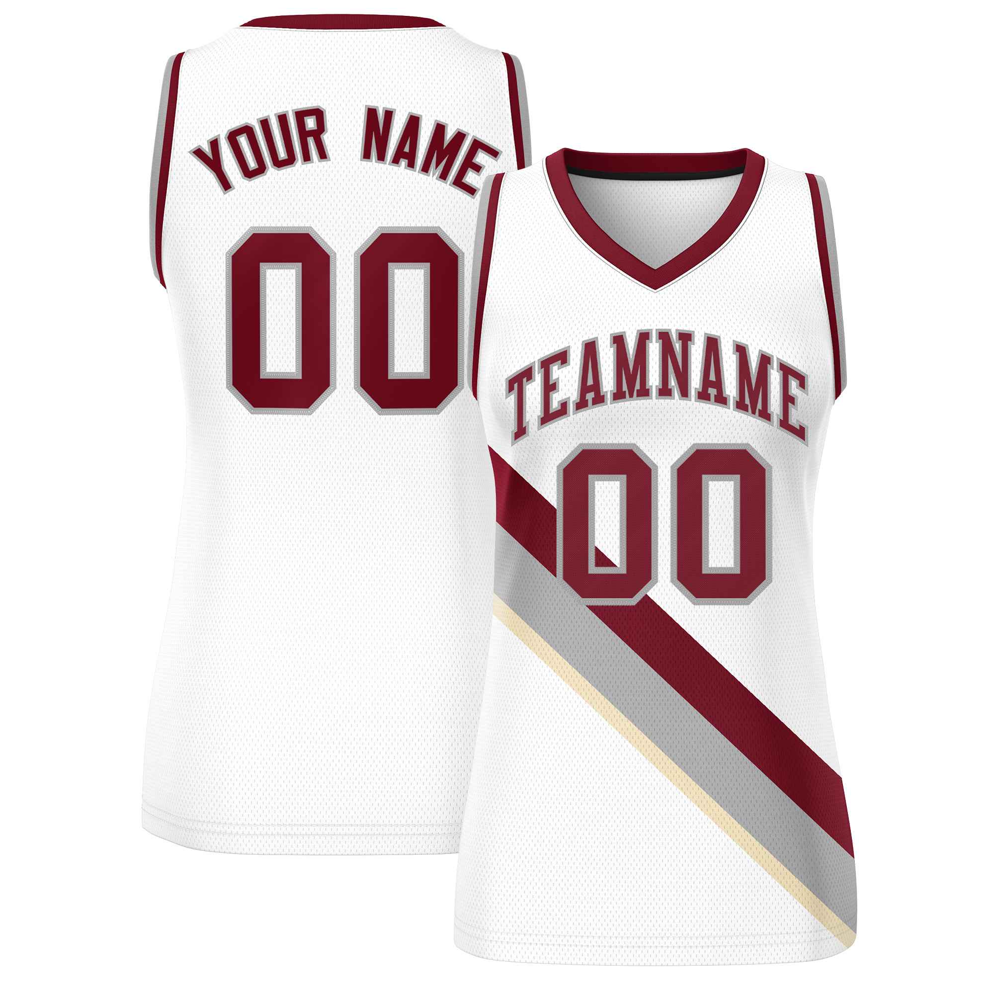 Custom White Crimson-Gray Thick Slash Fashion Tops Mesh Netball Dress For Women