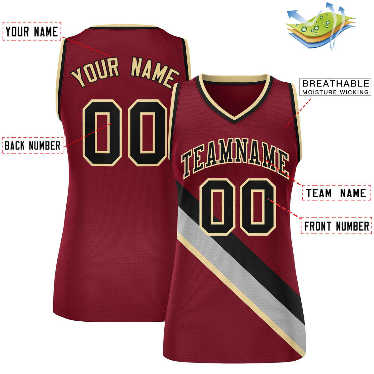 Custom Crimson Black-Khaki Thick Slash Fashion Tops Mesh Netball Dress For Women