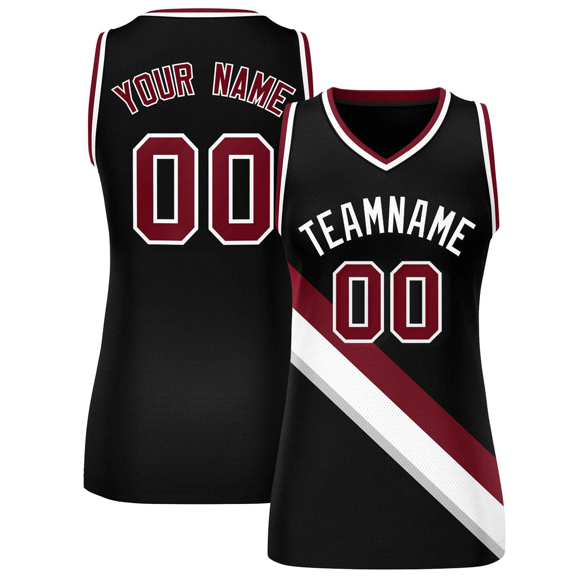 Custom Black Crimson-White Thick Slash Fashion Tops Mesh Netball Dress For Women