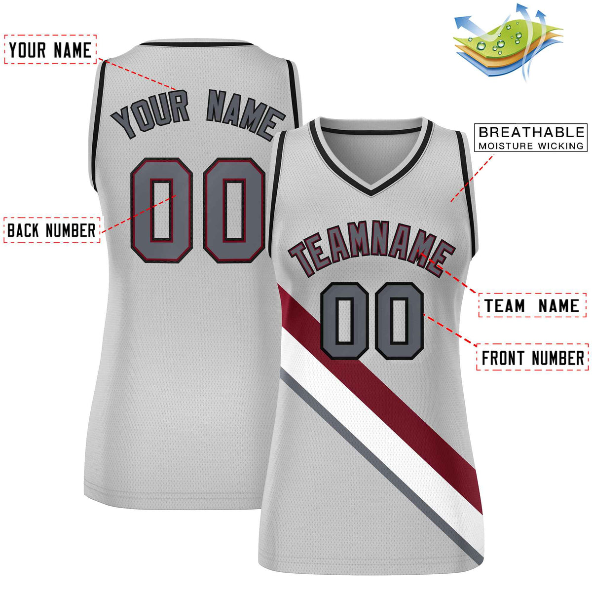 Custom Gray Black-Gray Thick Slash Fashion Tops Mesh Netball Dress For Women