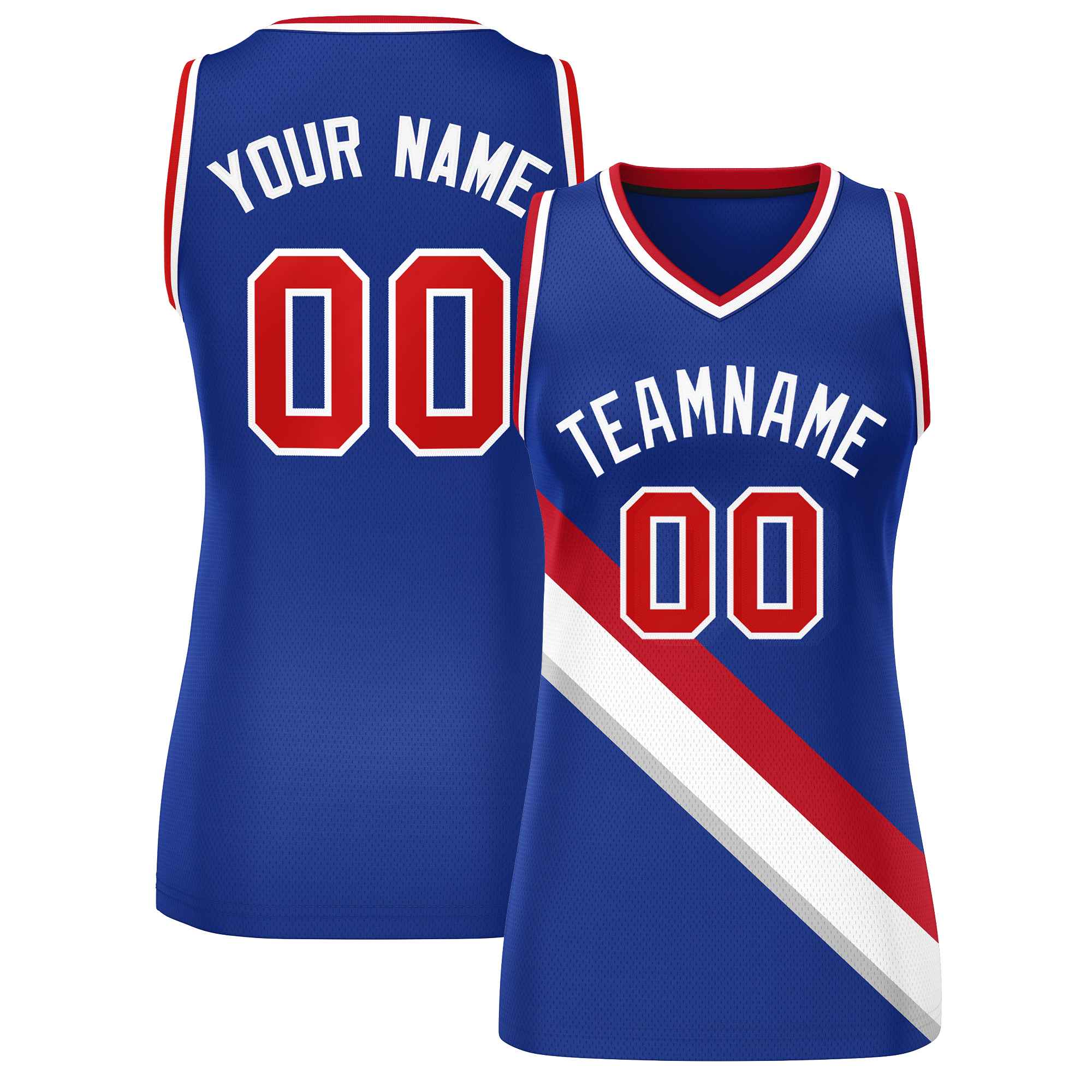 Custom Royal White-Red Thick Slash Fashion Tops Mesh Netball Dress For Women