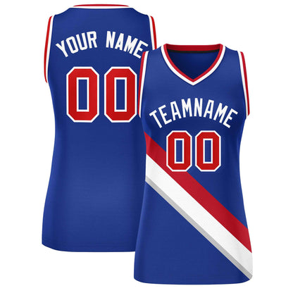 Custom Royal White-Red Thick Slash Fashion Tops Mesh Netball Dress For Women