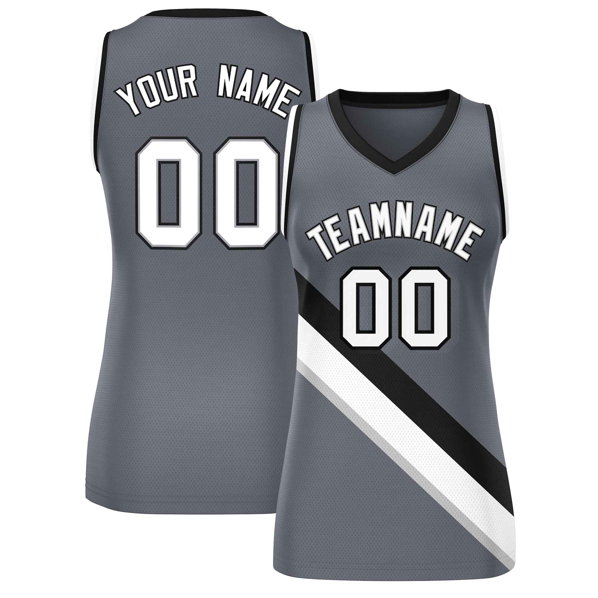 Custom Dark Gray Black-White Thick Slash Fashion Tops Mesh Netball Dress For Women