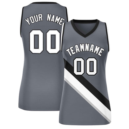 Custom Dark Gray Black-White Thick Slash Fashion Tops Mesh Netball Dress For Women