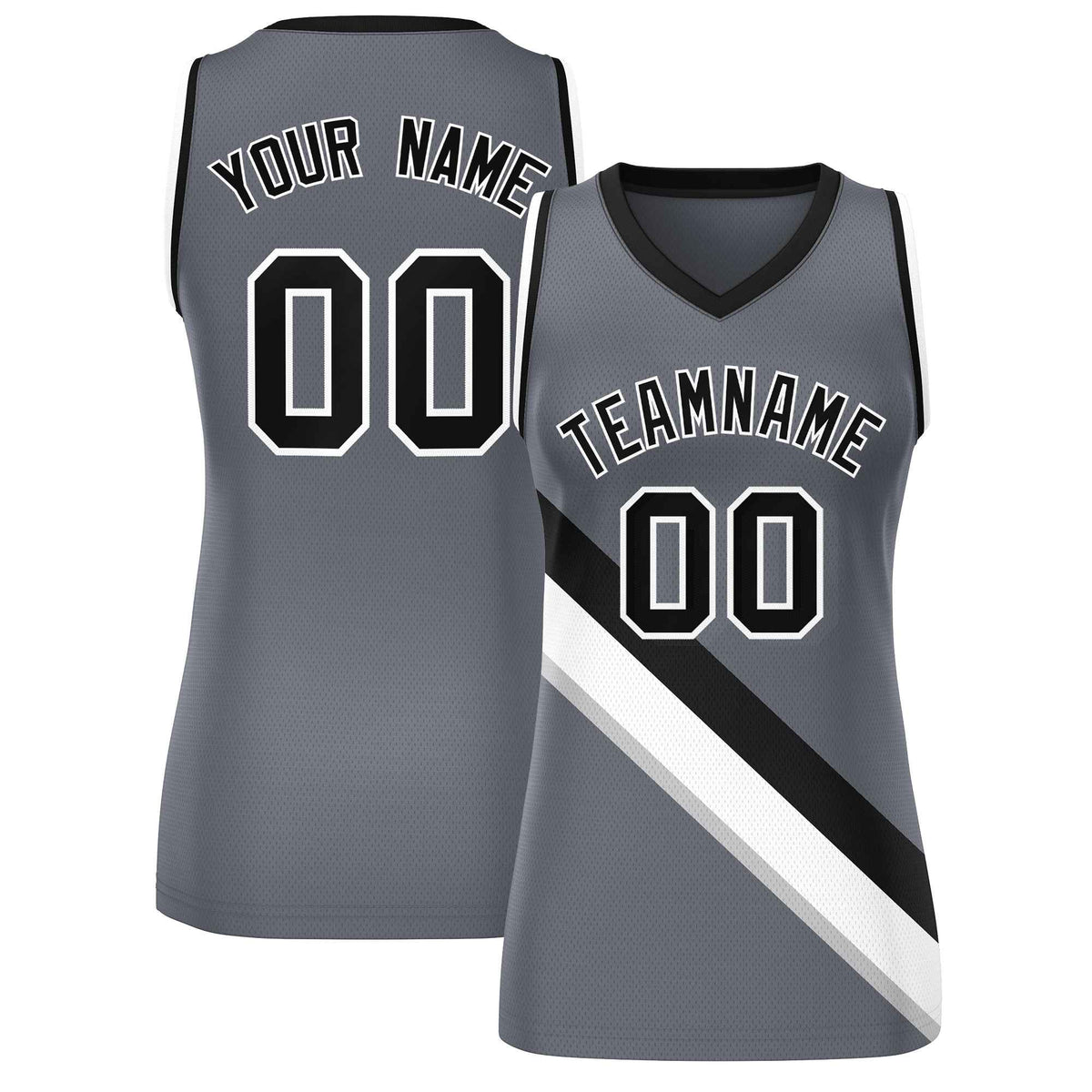 Custom Dark Gray Black-White Thick Slash Fashion Tops Mesh Netball Dress For Women