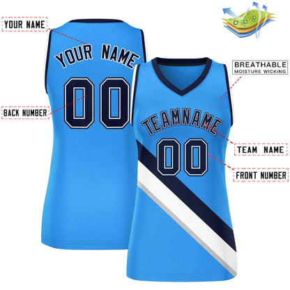 Custom Powder Blue Navy-White Thick Slash Fashion Tops Mesh Netball Dress For Women