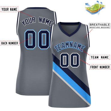 Custom Dark Gray White-Navy Thick Slash Fashion Tops Mesh Netball Dress For Women