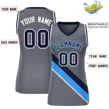 Custom Dark Gray White-Navy Thick Slash Fashion Tops Mesh Netball Dress For Women