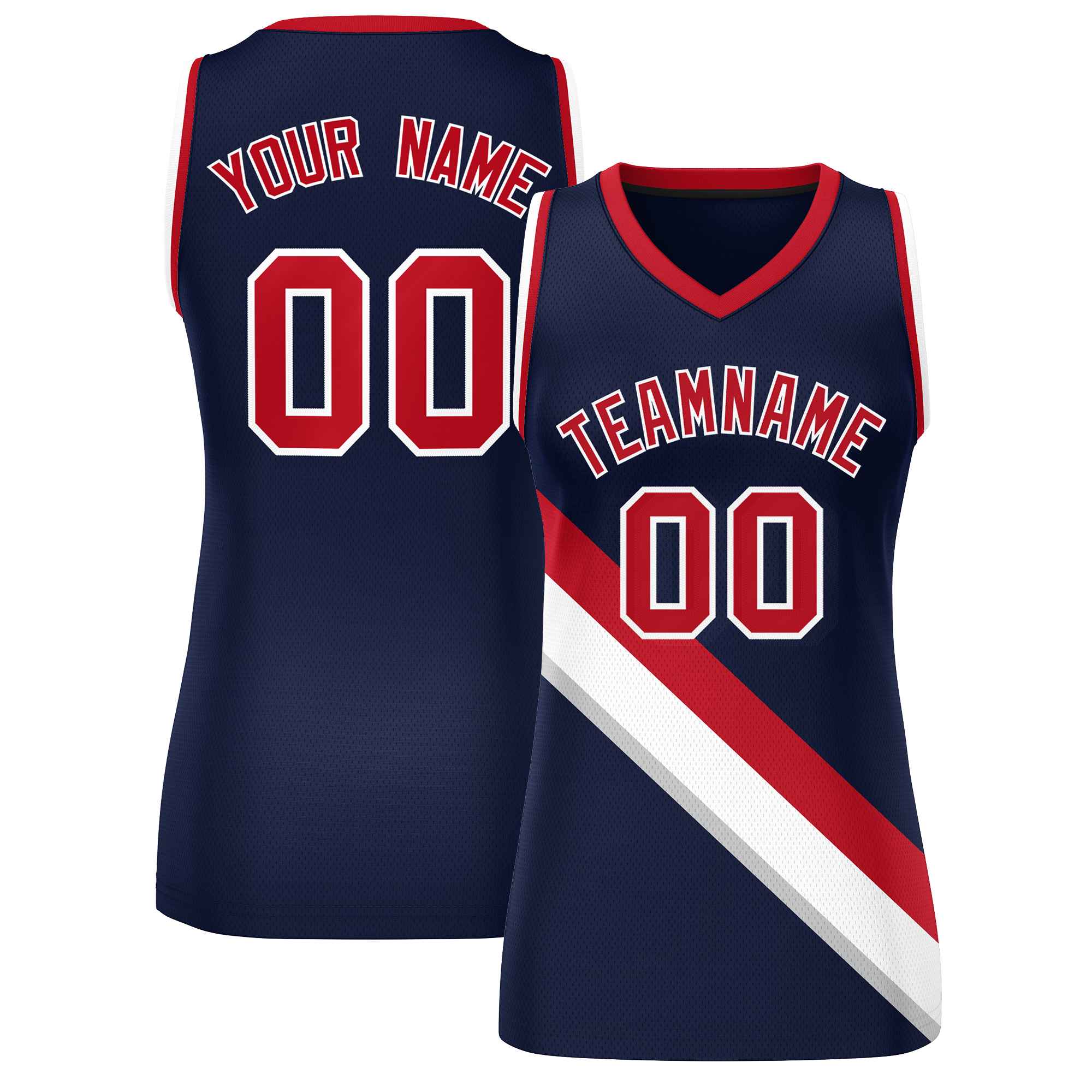 Custom Dark Gray Navy-Red Thick Slash Fashion Tops Mesh Netball Dress For Women
