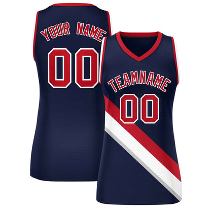 Custom Dark Gray Navy-Red Thick Slash Fashion Tops Mesh Netball Dress For Women