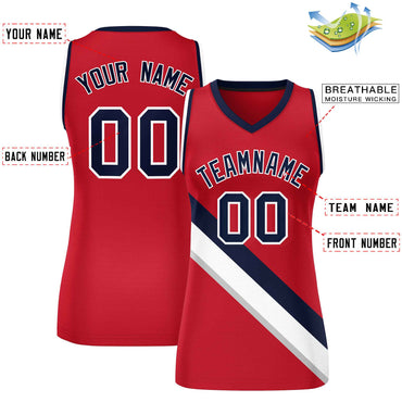 Custom Red Navy-White Thick Slash Fashion Tops Mesh Netball Dress For Women