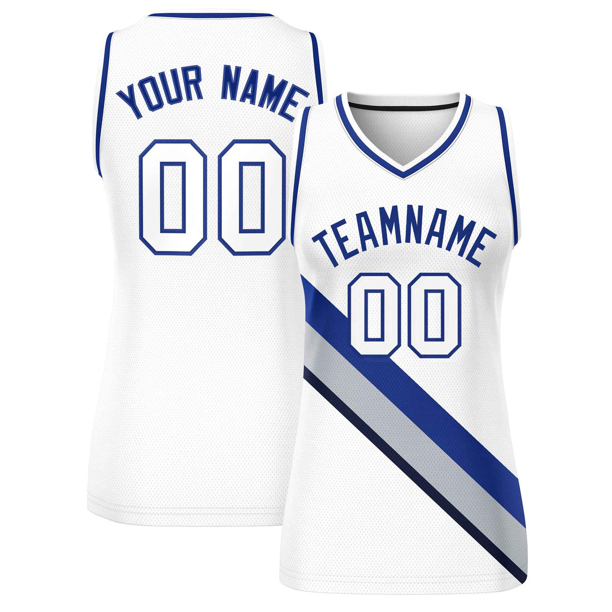 Custom White Navy-White Thick Slash Fashion Tops Mesh Netball Dress For Women