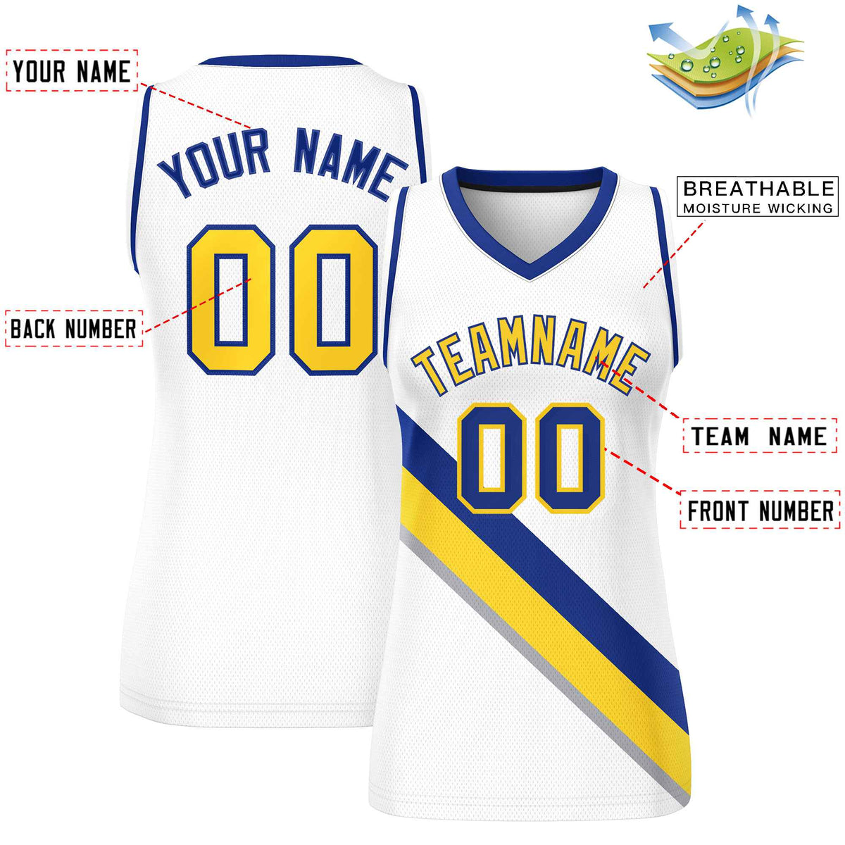 Custom White Navy-White Thick Slash Fashion Tops Mesh Netball Dress For Women