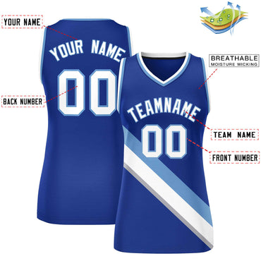 Custom Royal White-Light Blue Thick Slash Fashion Tops Mesh Netball Dress For Women