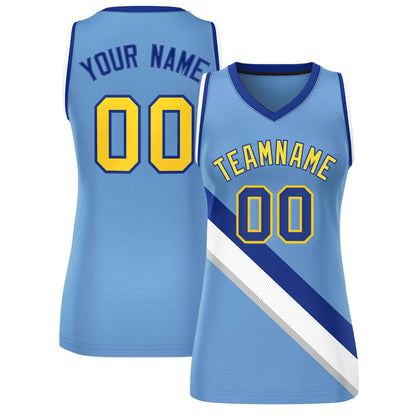 Custom Light Blue White-Royal Thick Slash Fashion Tops Mesh Netball Dress For Women