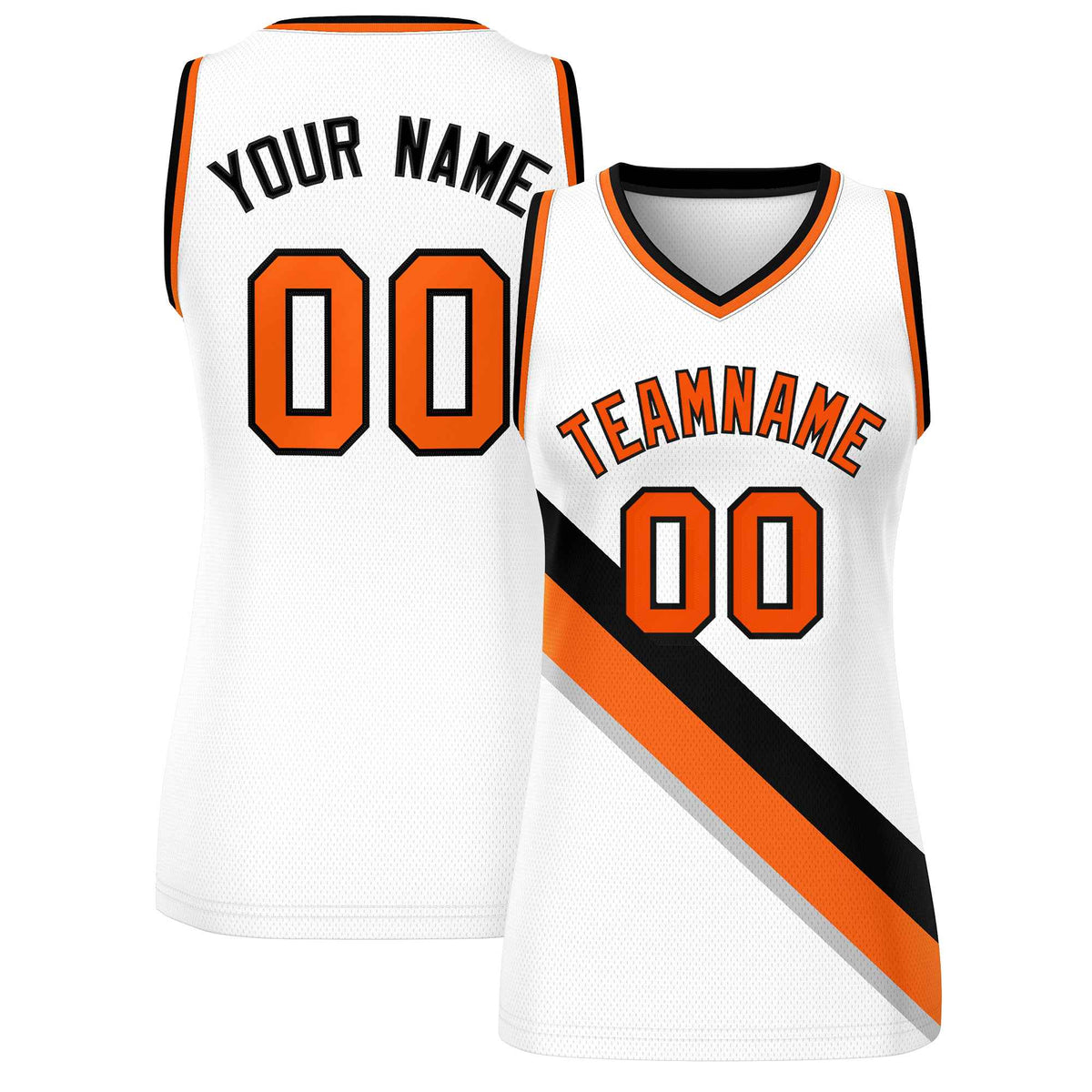 Custom White Orange-Black Thick Slash Fashion Tops Mesh Netball Dress For Women