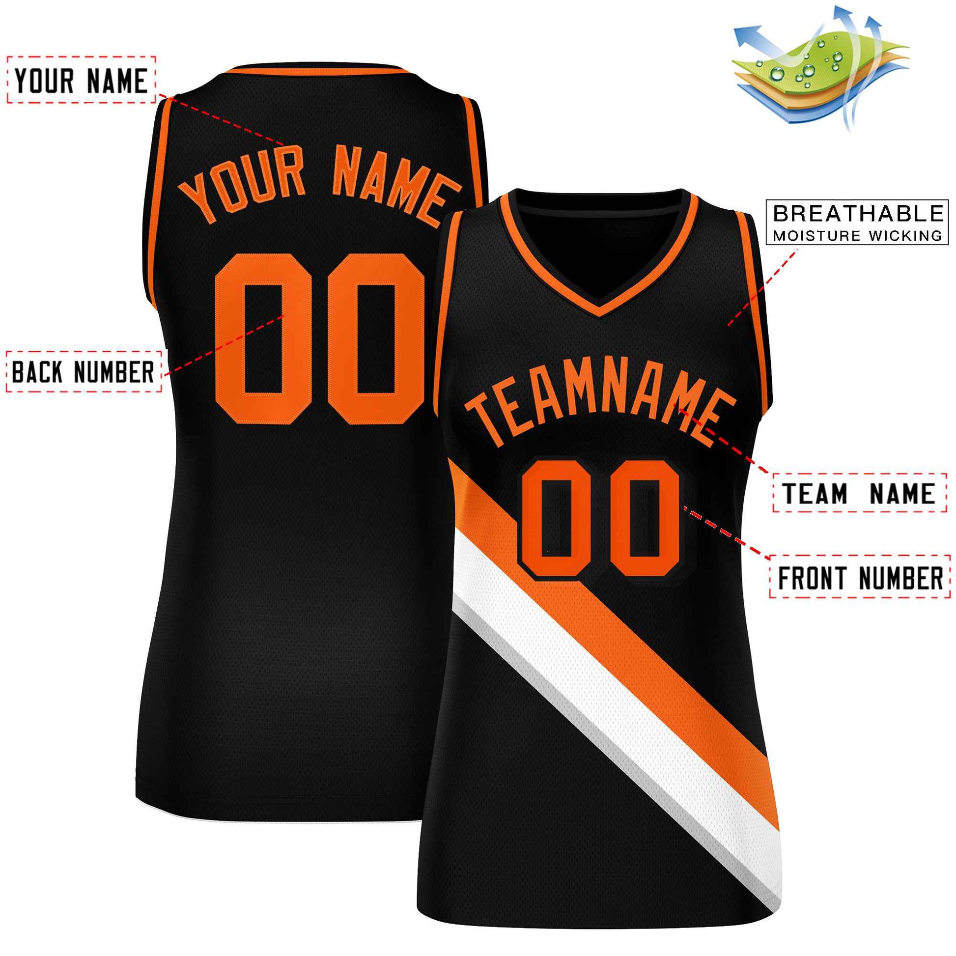 Custom Black Orange-White Thick Slash Fashion Tops Mesh Netball Dress For Women
