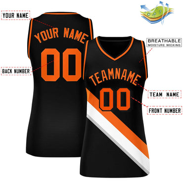 Custom Black Orange-White Thick Slash Fashion Tops Mesh Netball Dress For Women