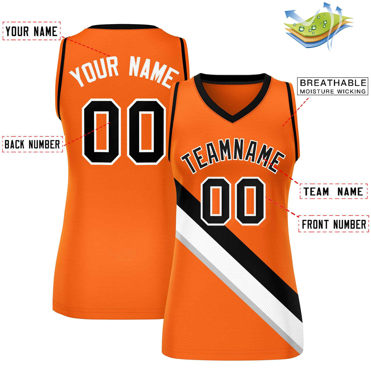 Custom Orange Black-White Thick Slash Fashion Tops Mesh Netball Dress For Women