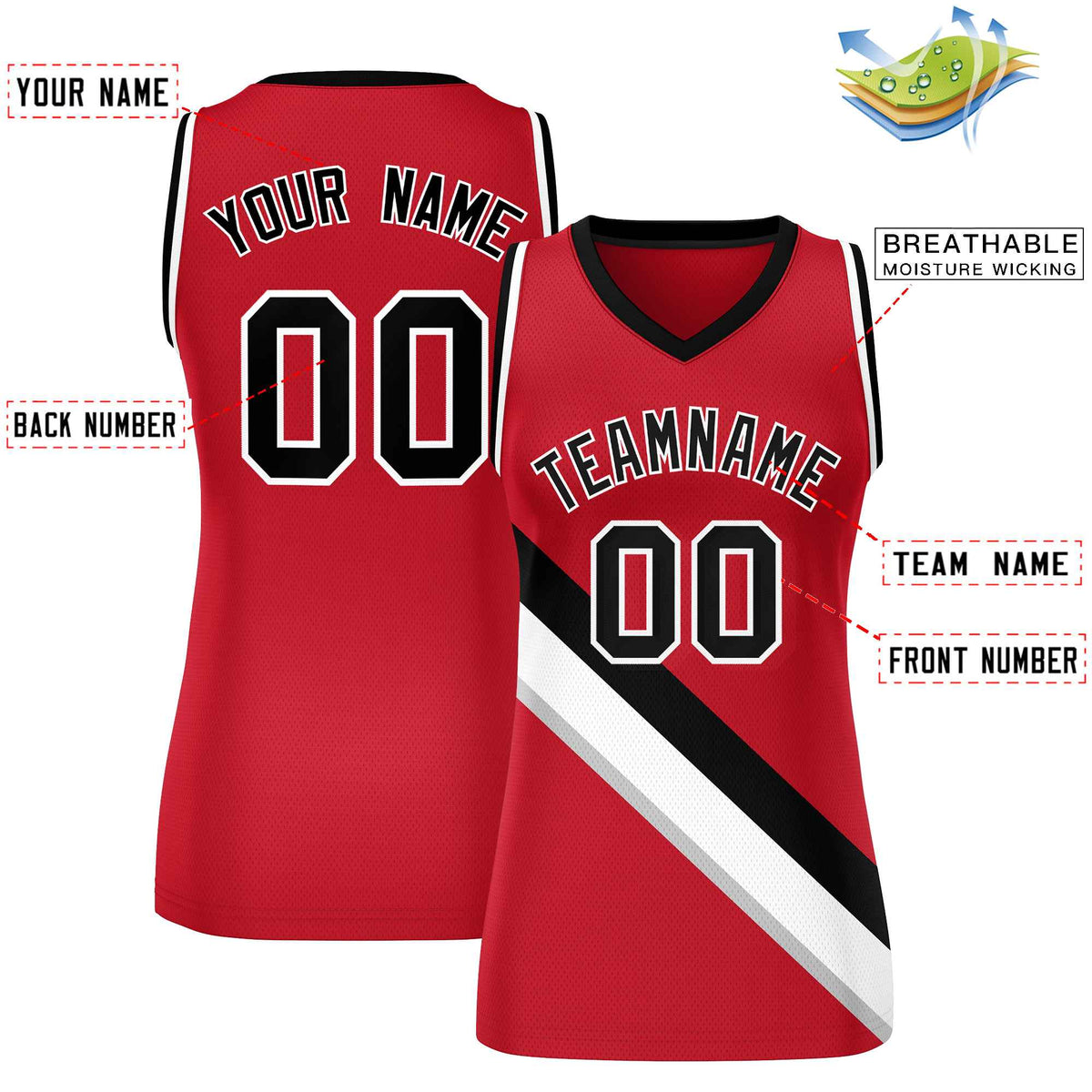 Custom Red Black-White Thick Slash Fashion Tops Mesh Netball Dress For Women