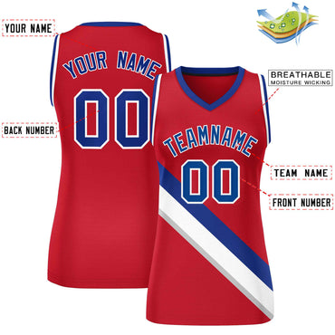 Custom Red Royal-White Thick Slash Fashion Tops Mesh Netball Dress For Women
