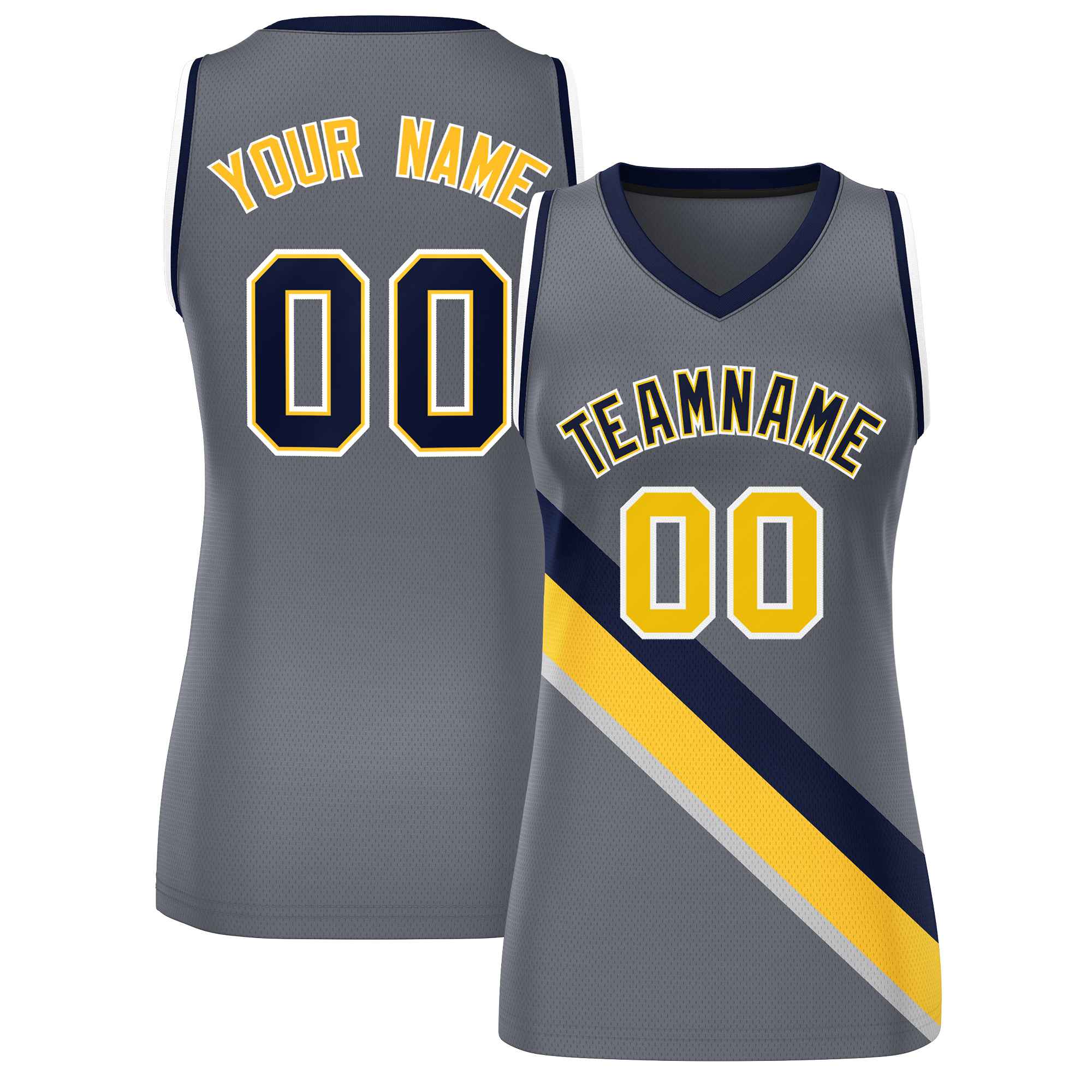 Custom Dark Gray Navy-White Thick Slash Fashion Tops Mesh Netball Dress For Women