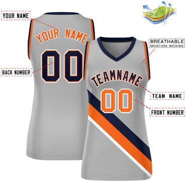 Custom Light Gray Orange-Navy Thick Slash Fashion Tops Mesh Netball Dress For Women