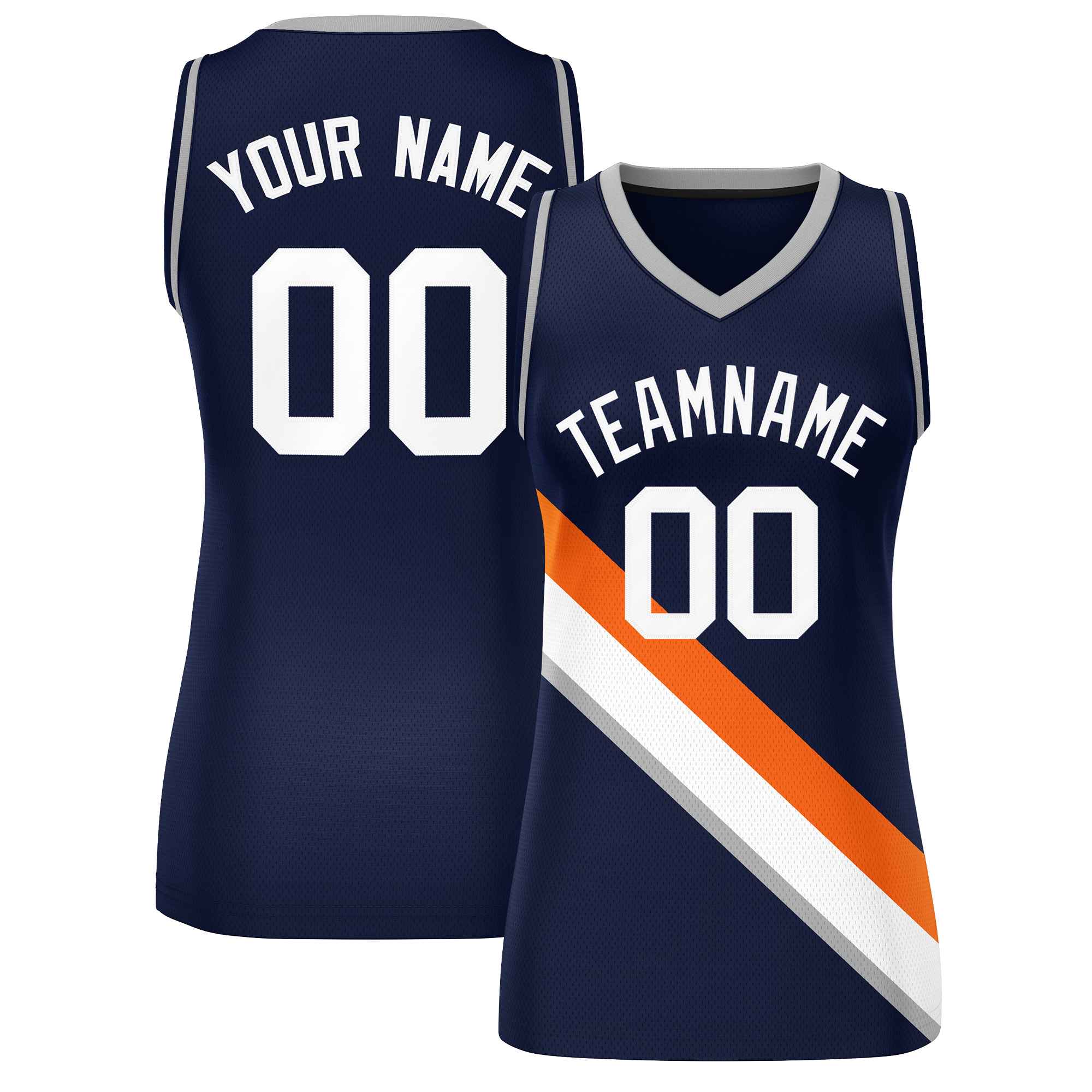 Custom Navy Gray-Navy Thick Slash Fashion Tops Mesh Netball Dress For Women