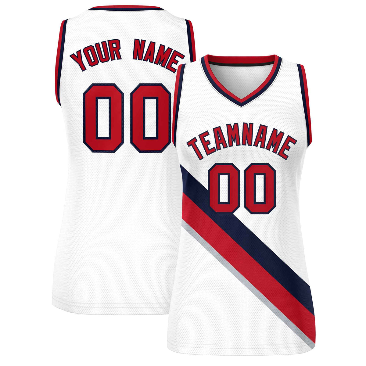 Custom White Navy-Red Thick Slash Fashion Tops Mesh Netball Dress For Women