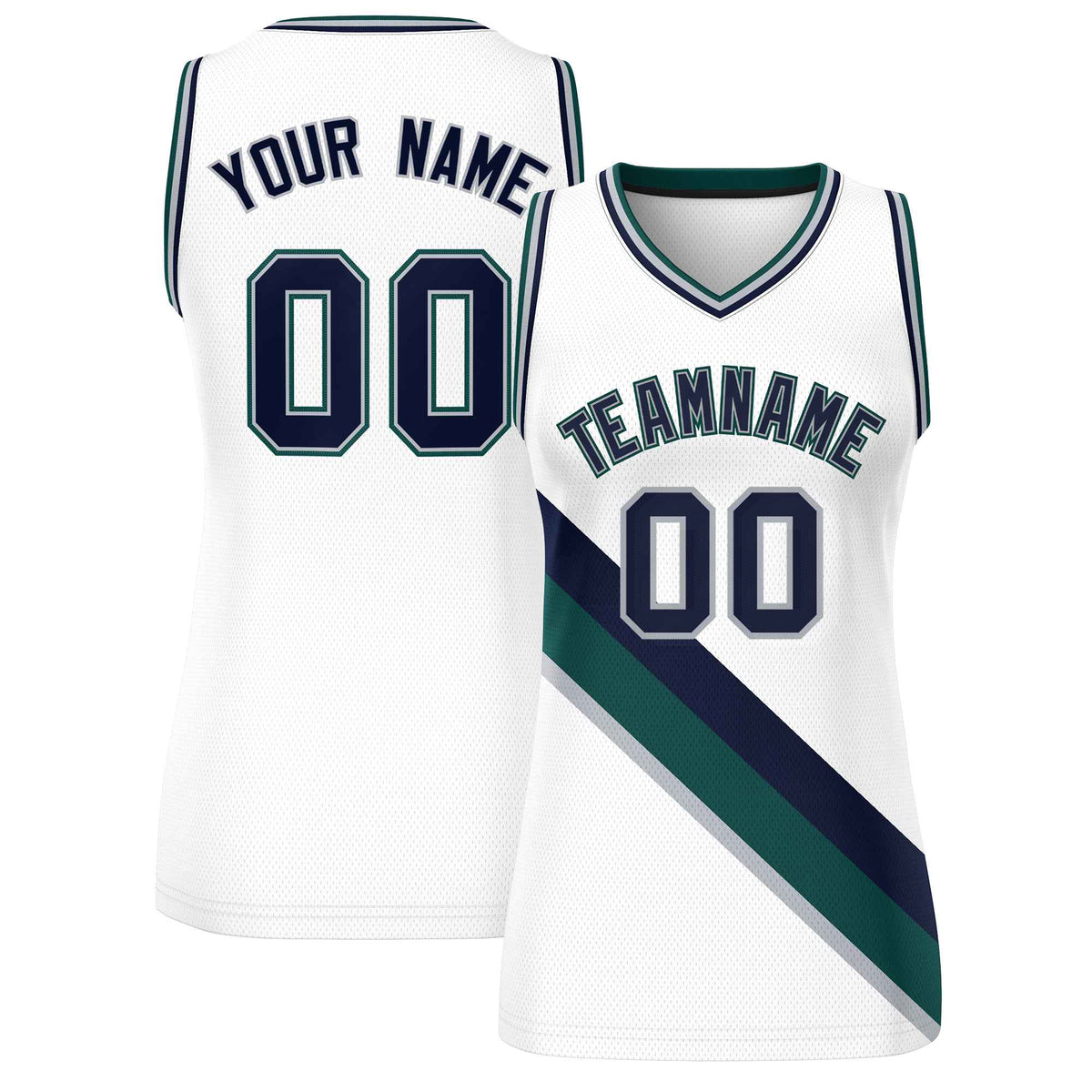 Custom White Midnight Green-Gray Thick Slash Fashion Tops Mesh Netball Dress For Women