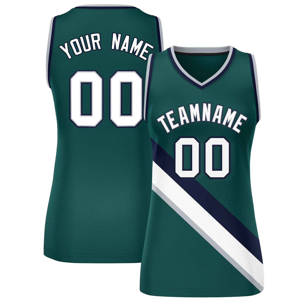 Custom Midnight Green Navy-Midnight Green Thick Slash Fashion Tops Mesh Netball Dress For Women