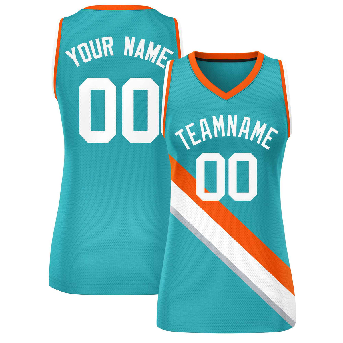 Custom Aqua Orange-White Thick Slash Fashion Tops Mesh Netball Dress For Women