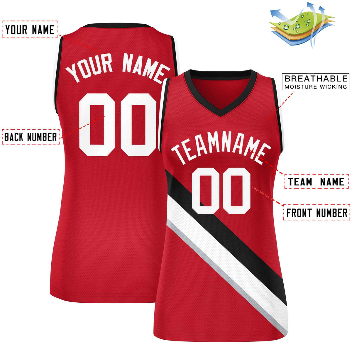 Custom Red Black-White Thick Slash Fashion Tops Mesh Netball Dress For Women