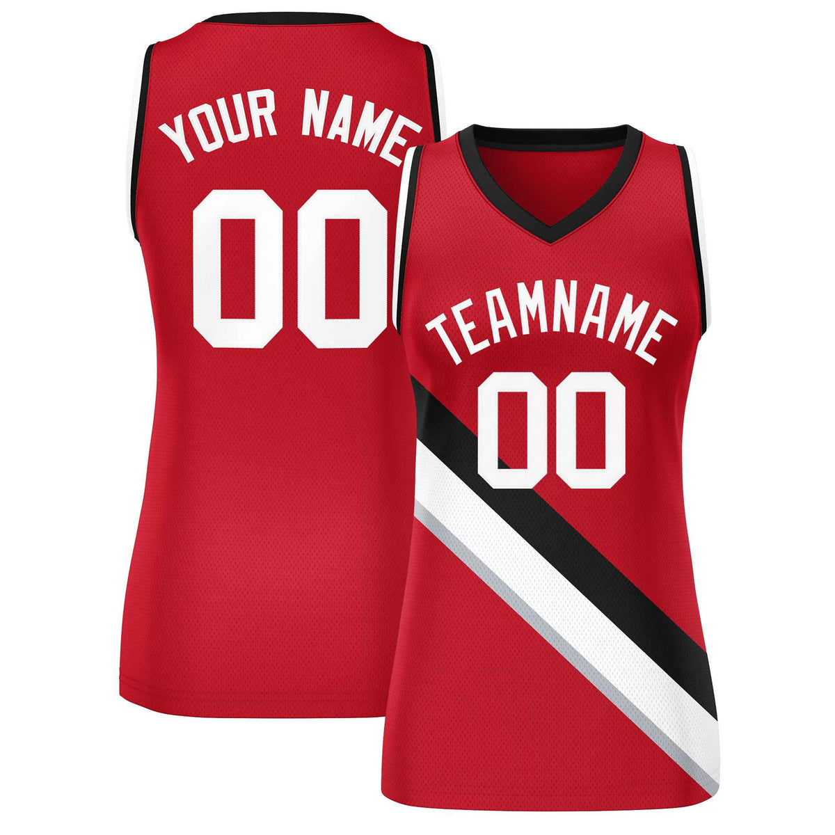 Custom Red Black-White Thick Slash Fashion Tops Mesh Netball Dress For Women