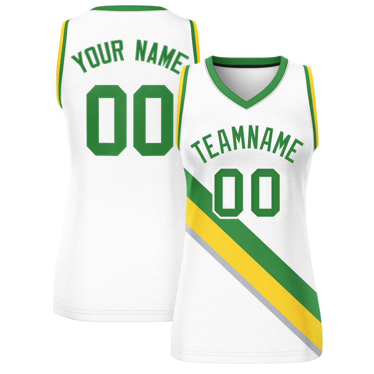 Custom White Kelly Green-Gold Thick Slash Fashion Tops Mesh Netball Dress For Women